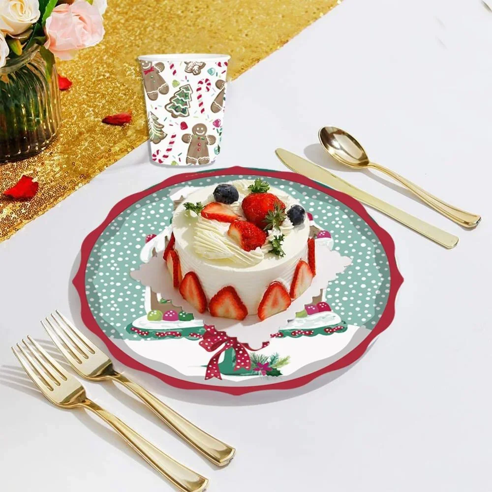 Charming Gingerbread Paper Dinnerware Set for 25 - Perfect for Festive Parties